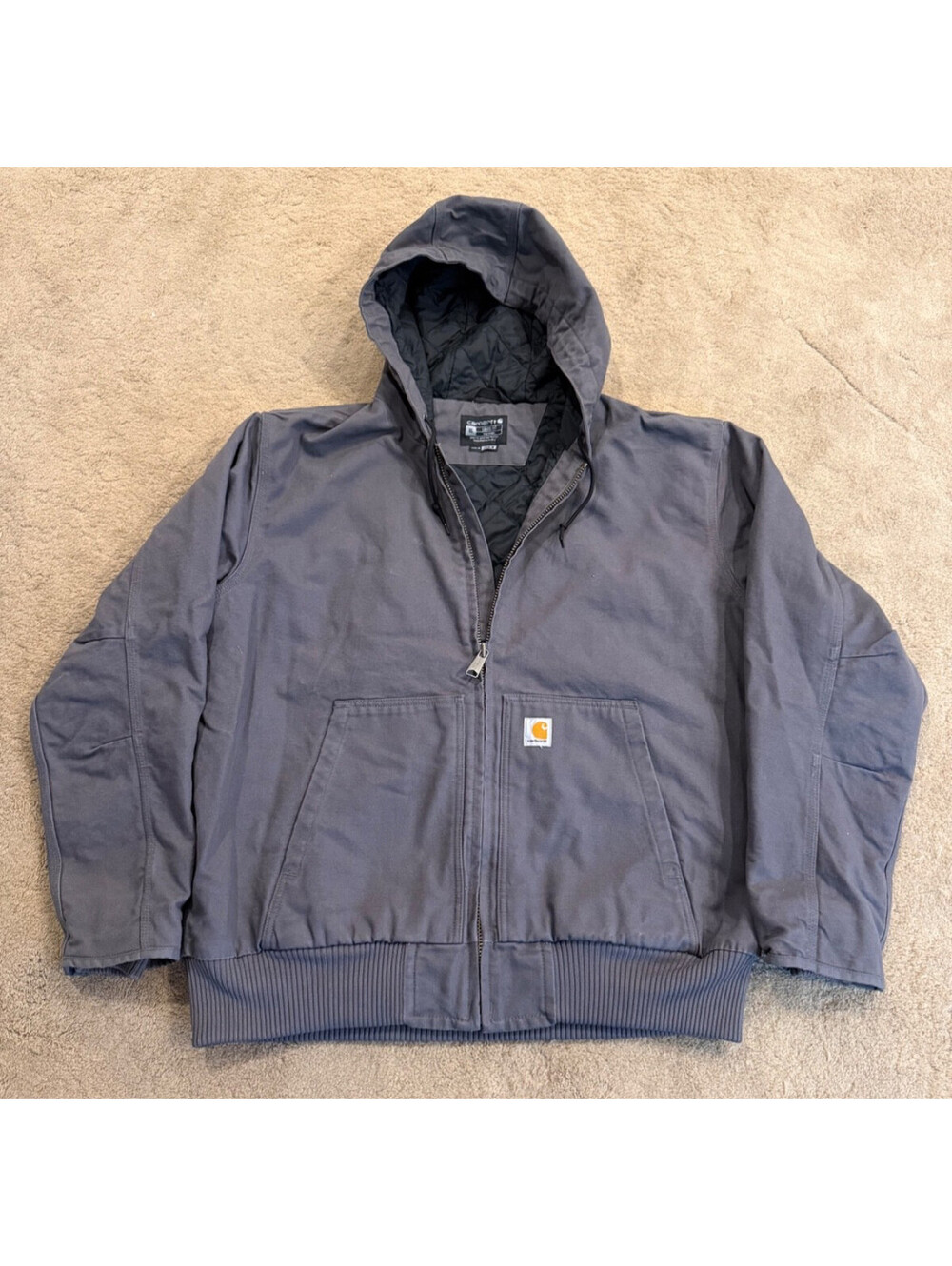 Carhartt Canvas Gray Insulated Jacket XL Hood Quilted Lining Workwear J130 NWOT